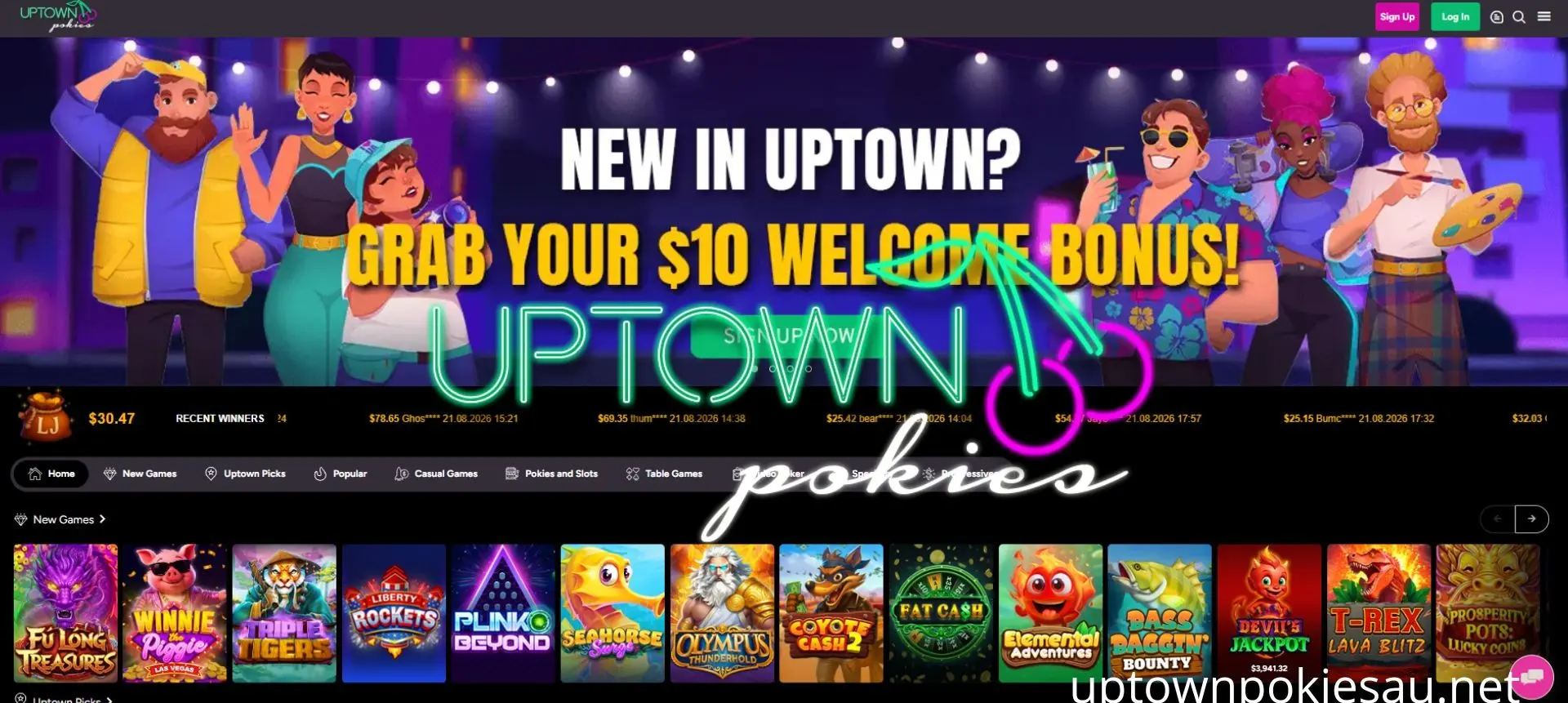 Uptown Pokies real money casino lobby in Australia